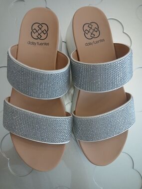 Daisy Fuentes Double-Strap Rhinestone Slide Sandal